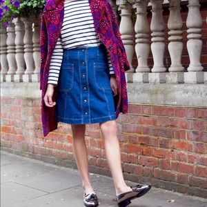 Boden Isabella front snap denim A-line skirt